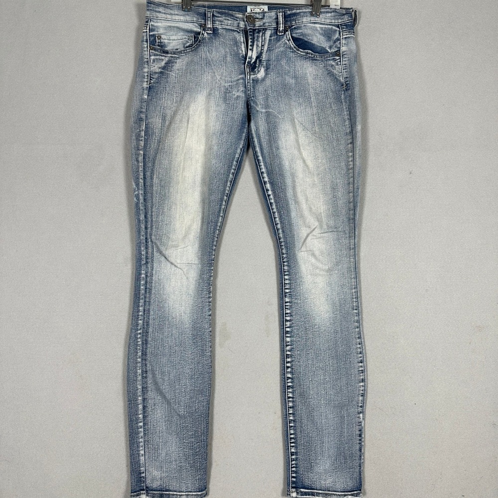 Mudd Jeans Women 9 Skinny Blue Stretch Low Rise Light Wash Distressed Denim EUC